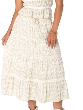 NWOT - Bridgerton Celebrity Pink Women's Lace Trim Tiered Midi Skirt, Size S